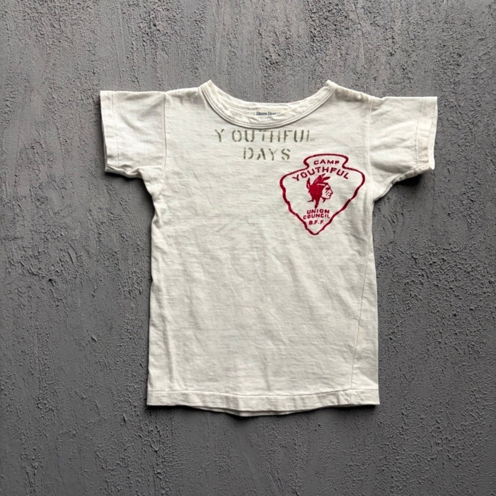 Denim Dungaree T-Shirt Medium 120CM White Camp Youthful Baby Tee Japan
